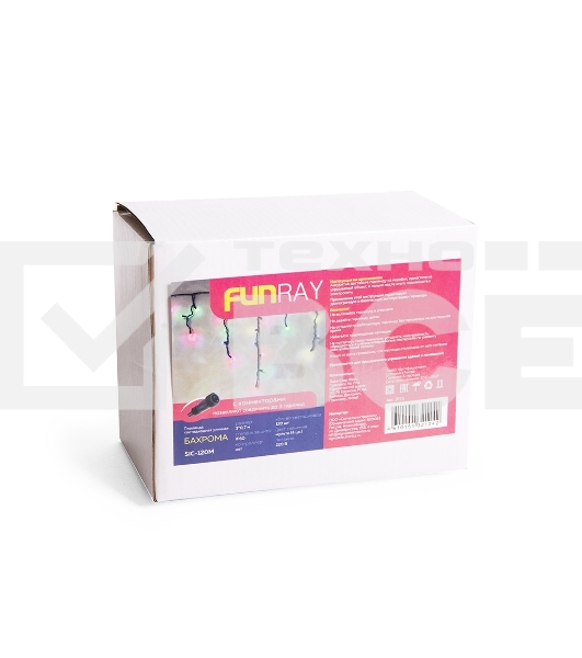 Гирлянда светод. уличная Funray Бахрома SIC-120M,3.0x0.7м,120 ламп,мульти,IP60,черн.шн.1.5м,СОЕД,