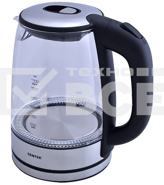 Чайник электрический Centek CT-0030 черный стекло 1.7 л, 2200 Вт, внутр. LED подсветка, защита от вкл б/воды