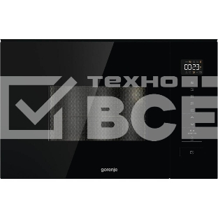 Встраиваемая микроволновая печь Gorenje BM201SG3BG, 20 л, 5 уровней мощности, 8 автопрограмм, сенсорное управление, дисплей, гриль, поворотный стол, AquaClean, автоменю черный