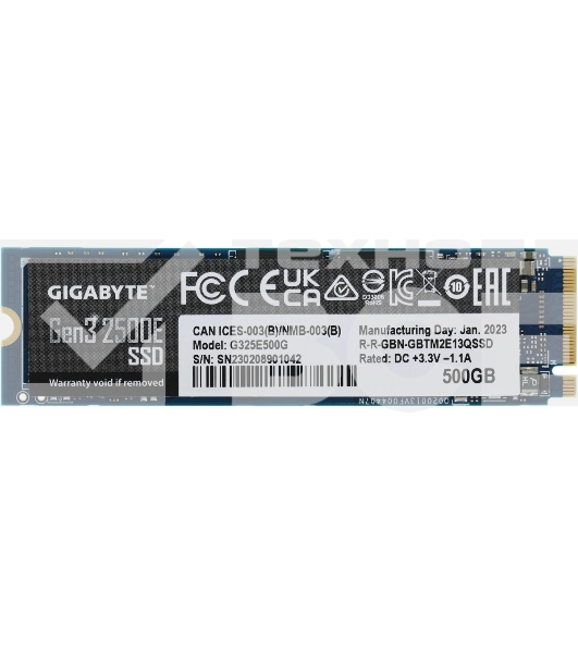Накопитель SSD GIGABYTE AORUS Gen3 2500E, 500Gb, M.2 2280, PCIe 3.0 x4, NVMe, R/W 2300/1500