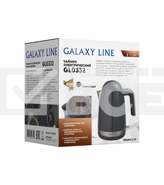 Чайник электрический Galaxy Line GL 0332, графитовый, пластик, 2200 Вт, 1,7 л