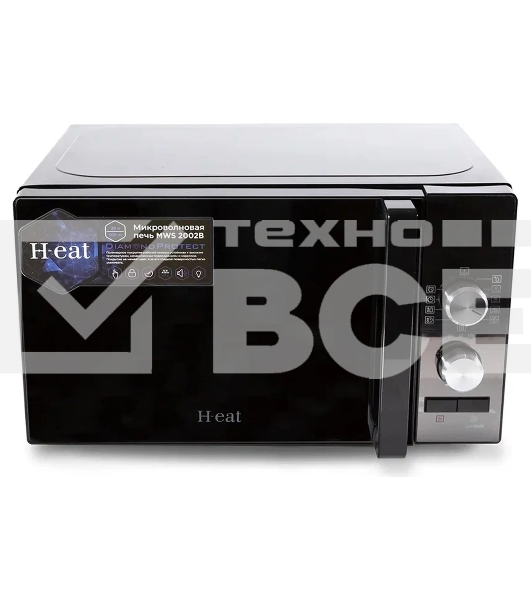 Микроволновая печь Horizont H-eat MWS-2002B черный, 20 л, 700 Вт, переключатели - поворотный механизм/кнопки