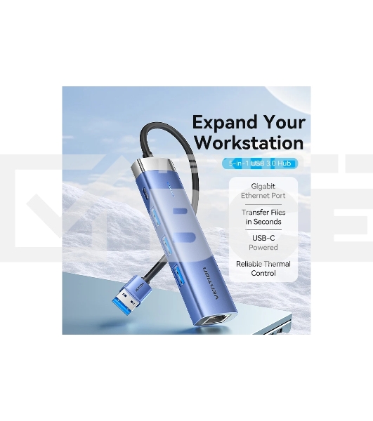 Сетевой адаптер Vention USB 3.0 M/Gigabit Ethernet RJ45+OTG хаб 3xUSB Синий - 0.15м.