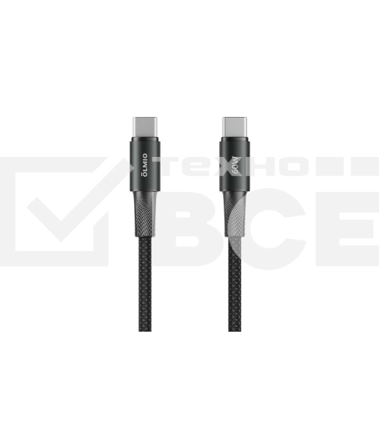 Кабель OLMIO MASTER, Type-C - Type-C, 60W 3A, 1.2м, тканевая оплетка, черный