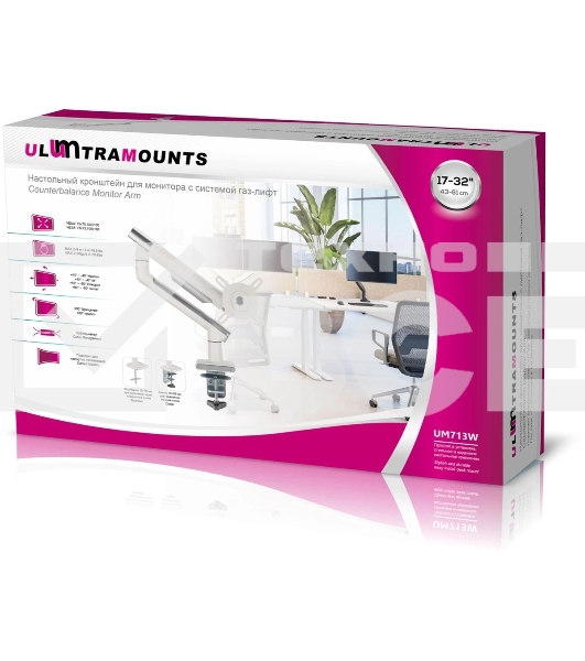 Кронштейн для мониторов Ultramounts UM713W белый 17'-32' макс.9кг крепление к столешнице поворот и наклон