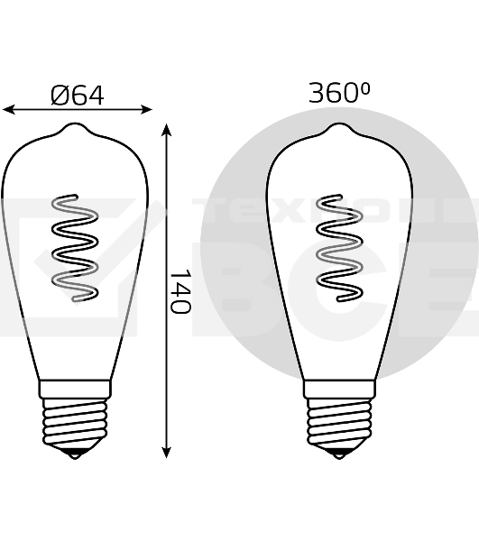 Лампа филам. Gauss Filament ST64 6Вт цок.:E27 эдисон 220B св.свеч.белый теп. (упак.:10шт) (157802006)