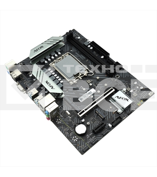 Материнская плата AFOX B760D4-MA5-V2, LGA 1700, Intel B760, 2xDDR4, 3xSATA, 1xM.2, 1xPCIe 4.0 x16, 1xPCIe x1, 1xMini PCIe, 1xHDMI, 1xD-Sub, 1x 1Gb LAN, 4xUSB-A 3.0, 2xUSB 2.0, 3x3.5 мм, 5.1, mATX