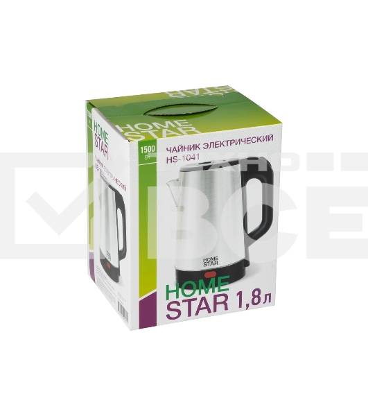 Чайник электрический Homestar HS-1041 1.8 л, 1500 Вт, нержавейка, стальной/черный