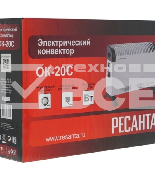 Конвектор Ресанта ОК-20С, белый, 2000 Вт, 25 м2, термостат 67/4/35