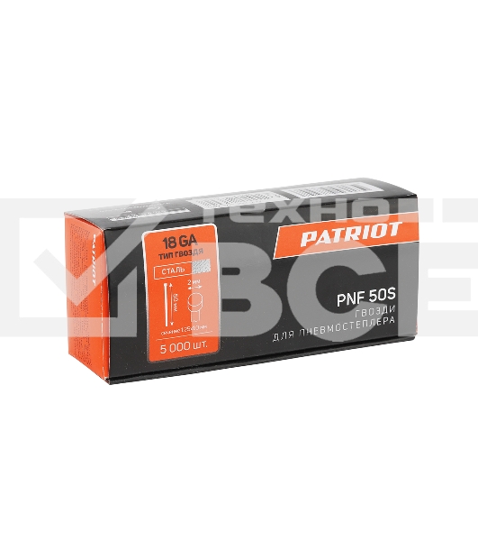 Гвозди PNF 50S для пневмостеплера ANG 210R, отделочные, тип 18GA, сеч.1.25x1.0, шляпка 2 мм, длина 50 мм, сталь,5000 шт.