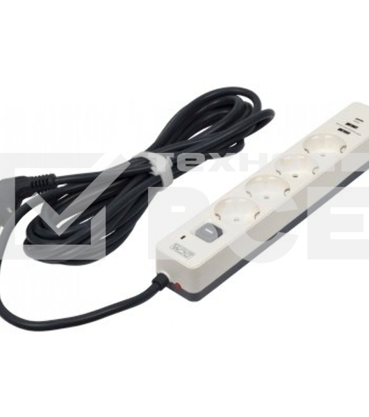 Сетевой фильтр Powercom SP-01 USB2A1CW 3,0М 3.0 м, 4 розетки, белый/серый, коробка