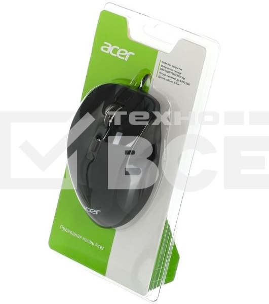 Мышь проводная Acer OMW120 черный, 2000 dpi, USB, кнопки - 6