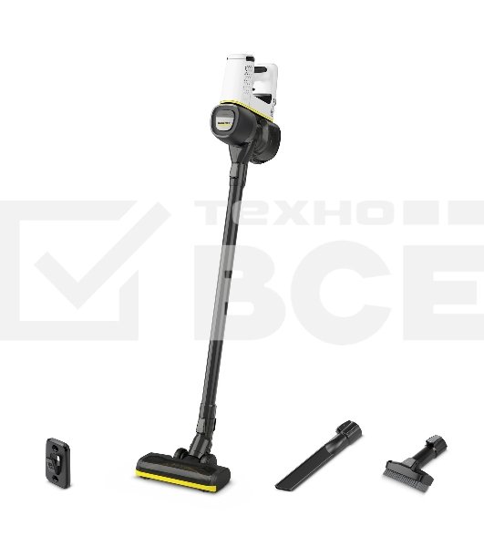 Пылесос вертикальный/ручной Karcher VC 4 Cordless myHome белый/серый, питание от аккумулятора, 140 Вт, уборка сухая, пылесборник 0.65 л, работа от АКБ max - 30 мин