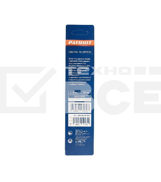 Сверло EDGE by PATRIOT по дереву спиральное 9 мм, W-образная заточка, 1 шт в блистере