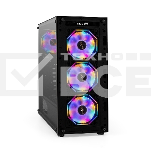 Компьютерный корпус Miditower ExeGate i3 BASE-NPX500 (ATX, БП 500NPX с вент. 12 см, с окном, 1*USB+1*USB 3.0, аудио, 4 вент. 12см с RGb подсветкой)