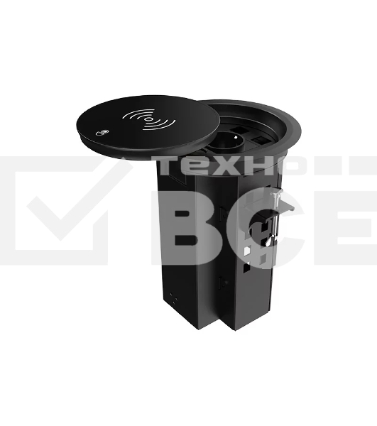 Лючок врезной в стол Wize Pro WRTS-RRSX-B моторизованная крышка с беспроводной QI зарядкой, розетка 220В -1 шт, 4 отверстия keystone для модулей WRTS-RR, черный