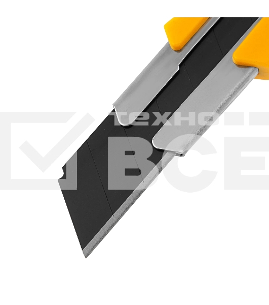 Нож Denzel 25 мм, сменное лезвие, SK4, корпус из TPR, метал. направляющая, винтовой фиксатор