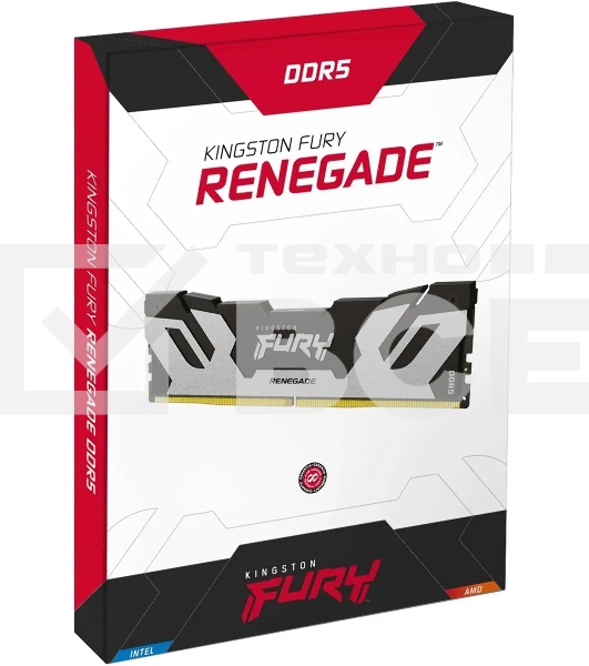 Оперативная память Kingston Fury Renegade, DDR5, 32GB (1x32GB), 6400MHz, CL32, радиатор, серебристый/чёрный