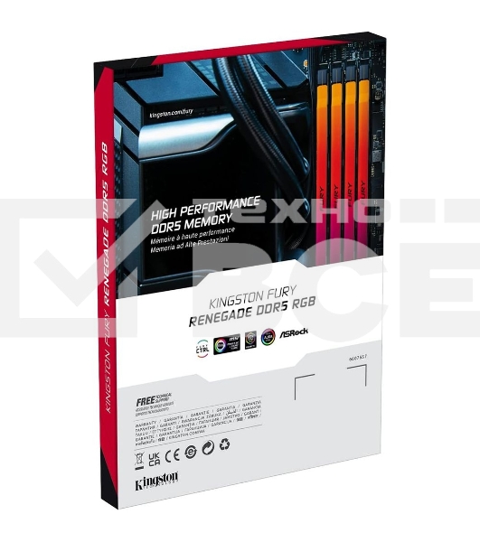 Оперативная память Kingston Fury Renegade, DDR5, 48GB (1x48GB), 6400MHz, CL32, с радиатором, RGB, серебристый/черный