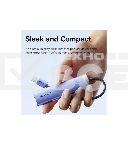 Сетевой адаптер Vention USB 3.0 M/Gigabit Ethernet RJ45+OTG хаб 3xUSB Синий - 0.15м.