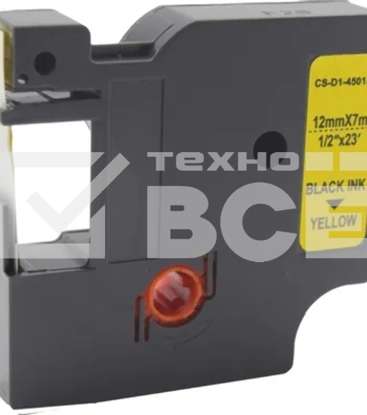 Картридж ленточный Cactus CS-D1-45018 12мм, черный шрифт, желтый фон, 7м для DYMO LM 160, 210D, 280, PnP, 420P, 500 TS; Rhino Pro 6000, 5200, 4200