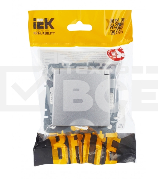 Розетка 1-местная IEK BRITE РСбш10-3-БрА (BR-R16-16-K47) с заземлением, с защитными шторками и крышкой, 16А IP20, алюминий