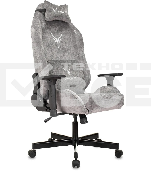 Кресло игровое Knight N1 Fabric серый Light-19 с подголов. крестовина металл