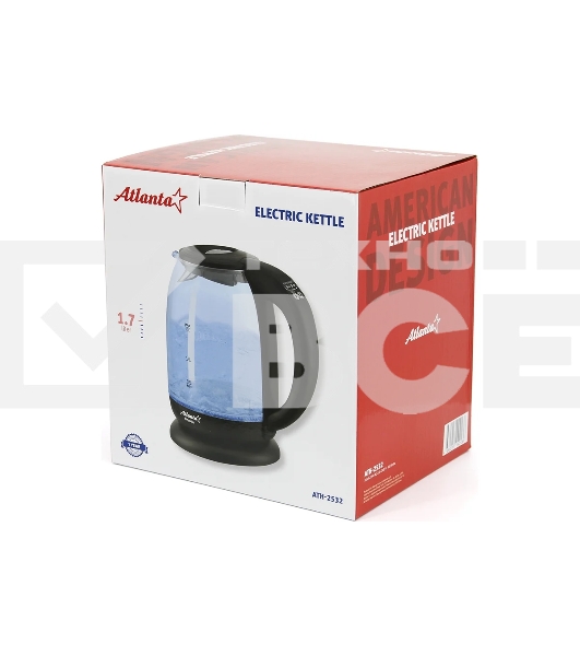 Чайник электрический Atlanta, ATH-2532 черн, стекло Стекло, 1,7л, 2200Вт, ЦИФРОВОЙ КОНТРОЛЛЕР ТЕМПЕРАТУРЫ НА РУЧКЕ, черный, температурная иллюминация, защита от перегрева без воды.