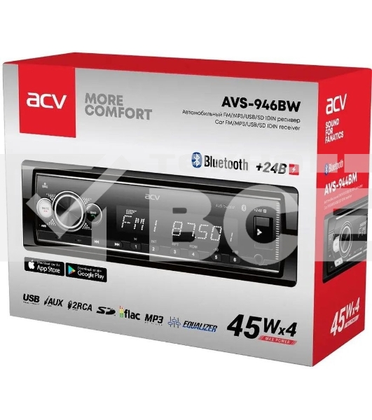 Автомагнитола ACV AVS-946BW, 1 DIN, Bluetooth, USB Type-A, AUX