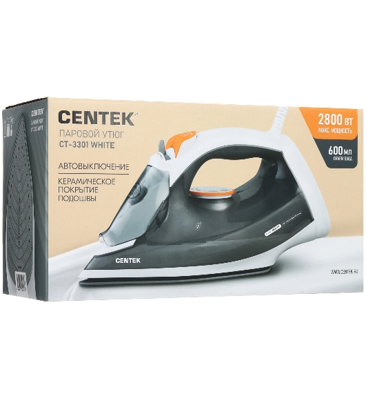 Утюг Centek CT-3301 белый/серый, 2800 Вт, 50 г/мин, 190 г/мин, 600 мл