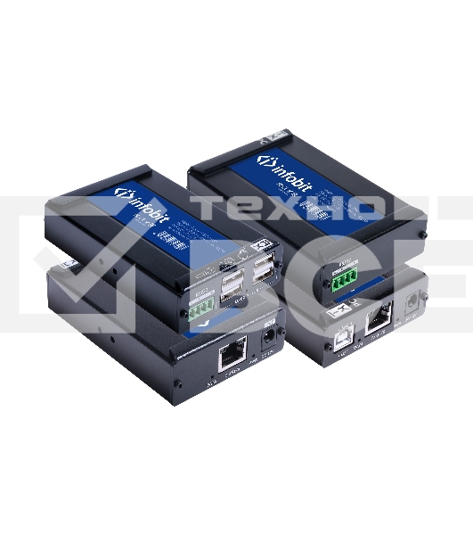 Удлинитель USB Infobit [iTrans USB2-TR80], до 80 м, с блоком питания 12В 1А 12Вт. Поддерживает RS232.