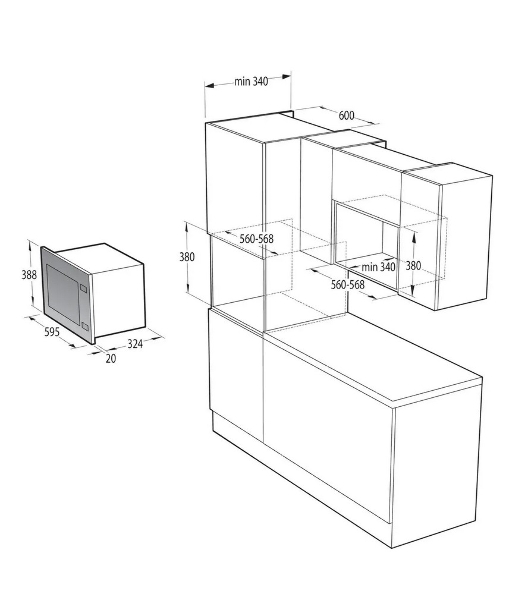 Микроволновая печь встраиваемая Gorenje BMI201AG1X нержавеющая сталь, 20 л, 800 Вт, переключатели - поворотный механизм/кнопки