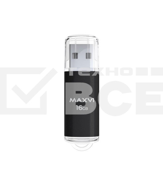 Флеш диск Maxvi MP 16GB USB 2.0 black, монолит с колпачком, металл + ABS пластик
