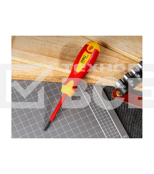 Диэлектрическая крестовая отвертка Deli DL513060 PH0х60мм  сталь Cr-V, сертификат VDE для работ под напряжением до 1000 В