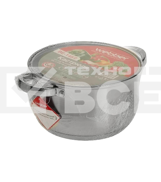 Кастрюля WEBBER BE-145/2 4 л, нержавеющая сталь, со стеклянной крышкой