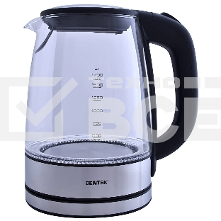 Чайник электрический Centek CT-0030 черный стекло 1.7 л, 2200 Вт, внутр. LED подсветка, защита от вкл б/воды