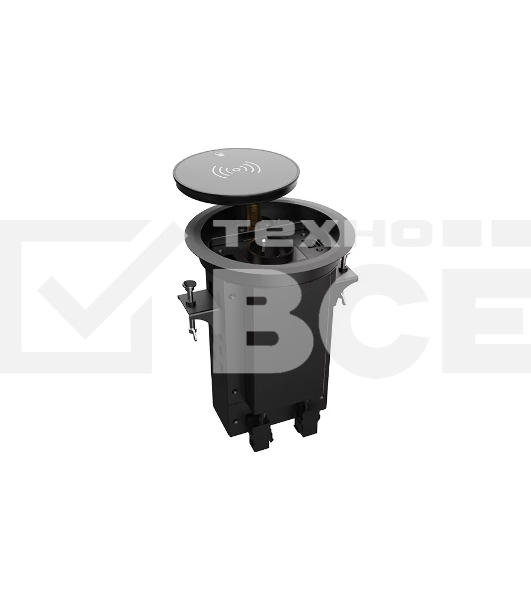 Лючок врезной в стол Wize Pro WRTS-RRSX-B моторизованная крышка с беспроводной QI зарядкой, розетка 220В -1 шт, 4 отверстия keystone для модулей WRTS-RR, черный