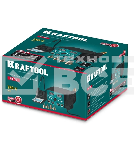 Ремонтная паяльная станция KRAFTOOL KR-75, 2-в-1 100-480°С 750 Вт, (55340)