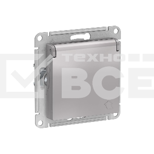 Механизм розетки 1-м СП AtlasDesign 16А IP20 с заземл. защ. шторки с крышкой алюм.
