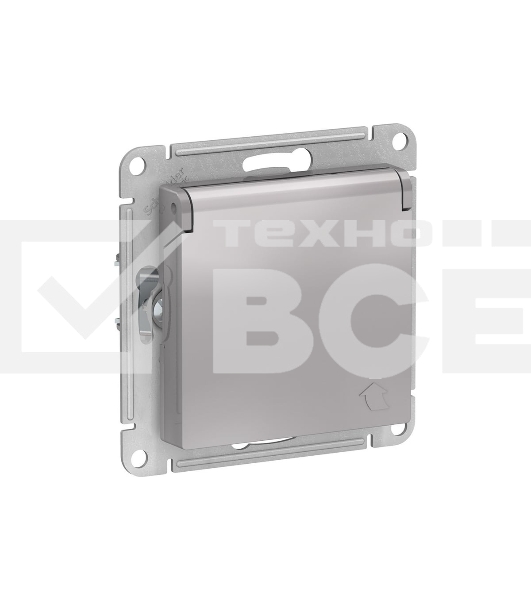 Механизм розетки 1-м СП AtlasDesign 16А IP20 с заземл. защ. шторки с крышкой алюм.