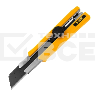 Нож Denzel 25 мм, сменное лезвие, SK4, корпус из TPR, метал. направляющая, винтовой фиксатор