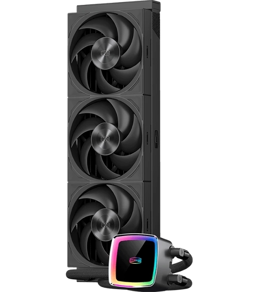 Система охлаждения Water Cooling System PCCooler DE360 MAX BK (300W, 360мм, Black, ARGB Pump, Fans: 3x120мм, 66CFM, 34.3dBA, 2200RPM/Pump height 54мм, 15dBA, 2600RPM, Rad thickness 27мм/S: 1851, 1700, 1200, 115X, AM5, AM4, AM3)