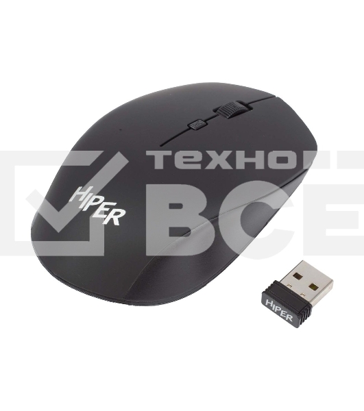 Мышь беспроводная HIPER HOMW-091 черный, 1600 dpi, радиоканал, USB, кнопки - 4
