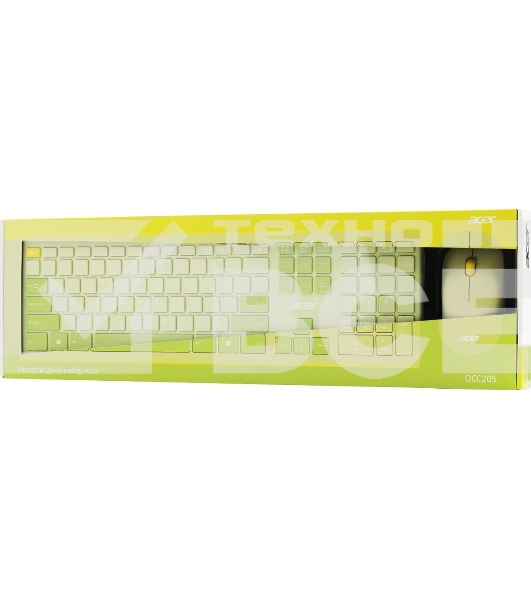 Клавиатура + мышь Acer OCC205 беспроводной USB, 1200 dpi, зеленый/желтый