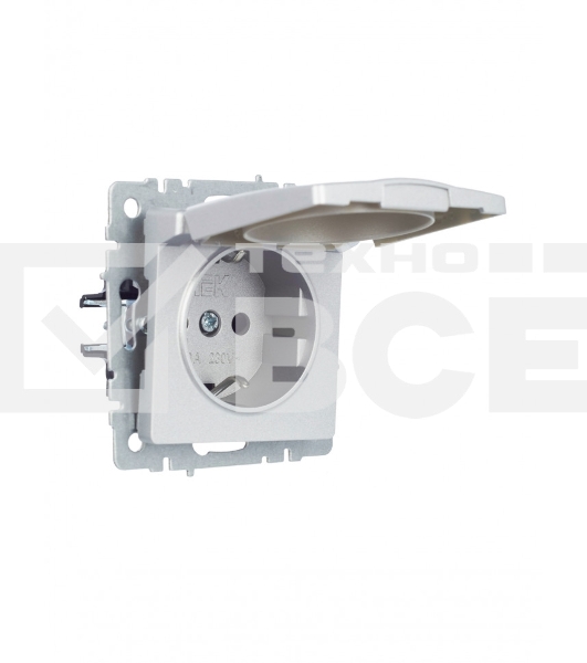 Розетка 1-местная IEK BRITE РСбш10-3-БрА (BR-R16-16-K47) с заземлением, с защитными шторками и крышкой, 16А IP20, алюминий