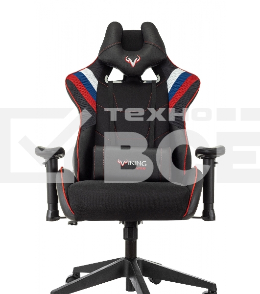 Кресло игровое Бюрократ VIKING 4 AERO RUS белый/синий/красный/черный, искусст. кожа/ткань, две подушки