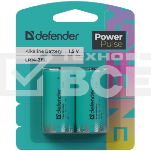 Батарейка алкалиновая Defender LR14-2BL С, блистер, 2 шт., PowerPulse
