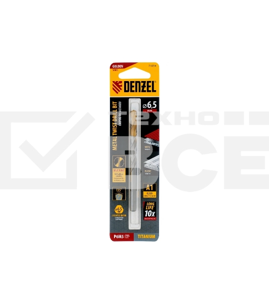Сверло спиральное по металлу Denzel 6,5 x 100 мм, Р6М5, Golden Tip