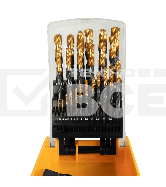 Набор сверл по металлу Denzel 1-13 мм, HSS-Tin, Golden Tip, 25 шт