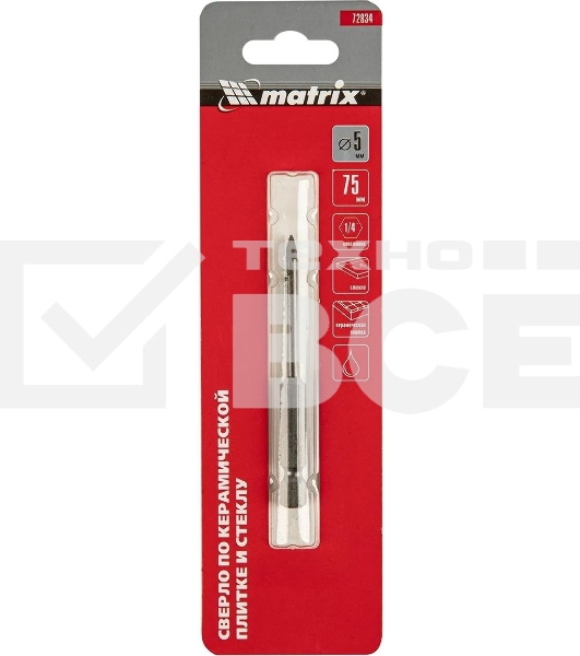 Сверло по керамической плитке и стеклу Matrix, 5 мм, 6-гр хвостовик